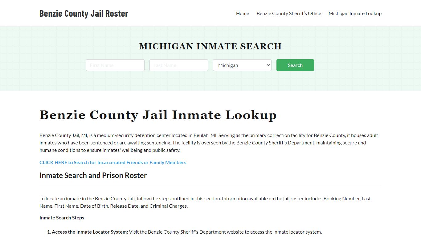 Benzie County Jail Roster Lookup, MI, Inmate Search