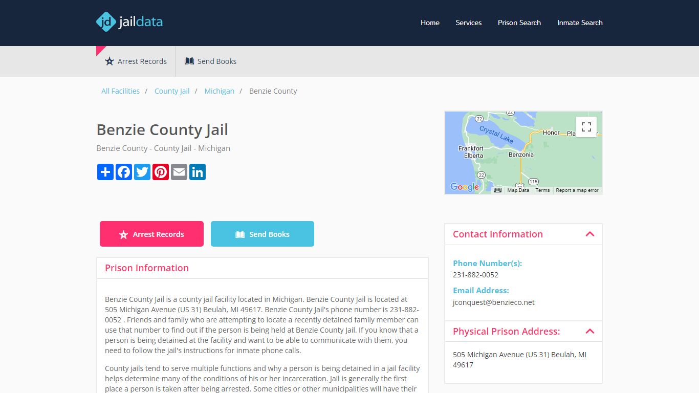 Benzie County Jail Inmate Search and Prisoner Info - Beulah, MI