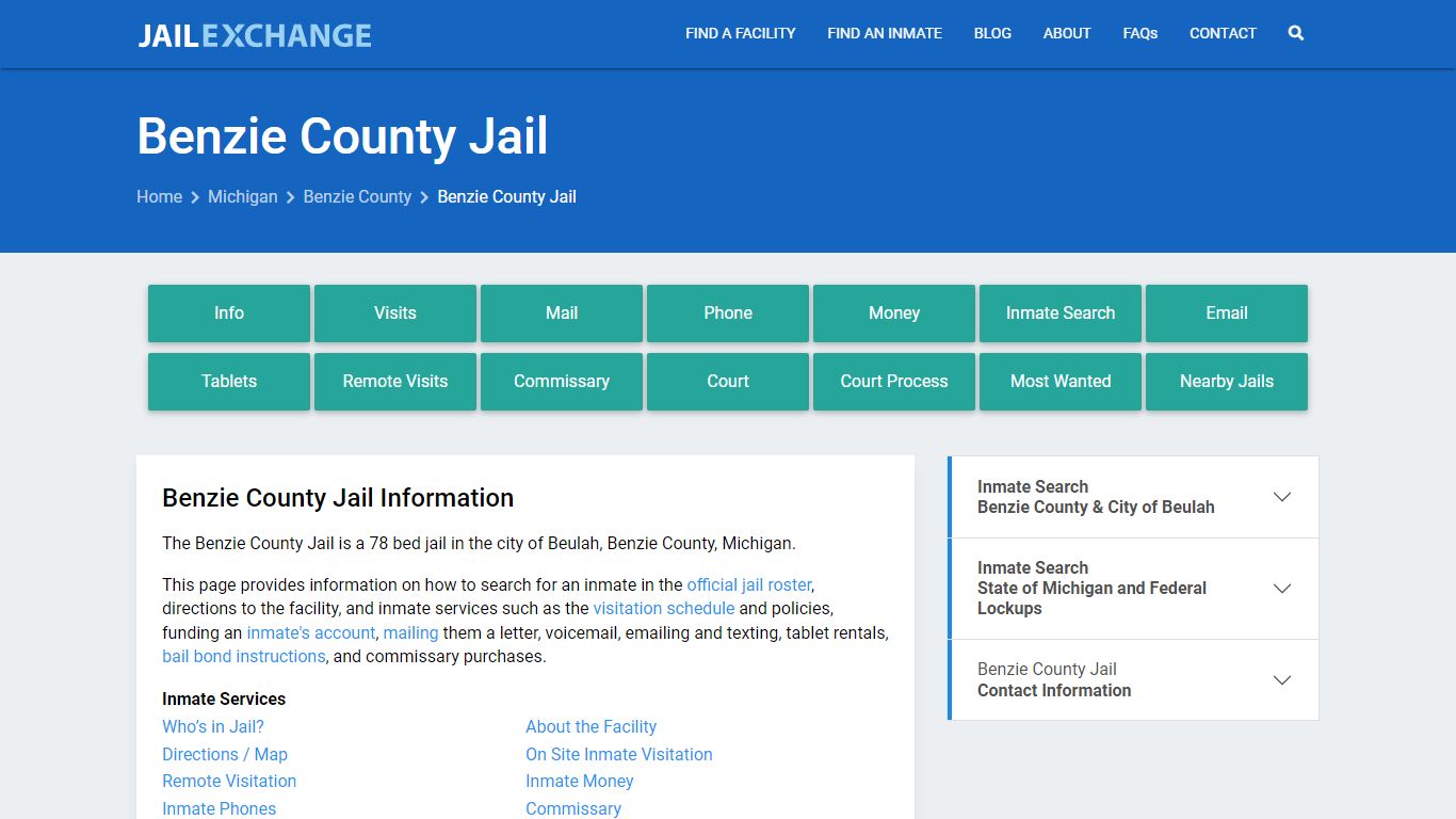 Benzie County Jail, MI Inmate Search, Information